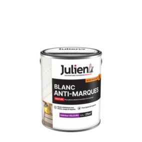 Peinture anti-marques ultra résistant murs et boiseries Julien velours blanc mat 2,5L