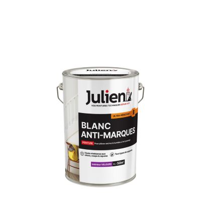 Peinture anti-marques ultra résistant murs et boiseries Julien velours blanc mat 5L