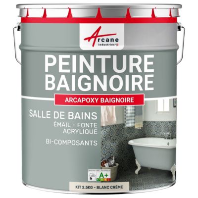 PEINTURE BAIGNOIRE LAVABO - Résine Époxy Blanc Crème - RAL 9001 - 2.5 kg (jusqu'à 8 m² en 2 couches) - ARCANE INDUSTRIES