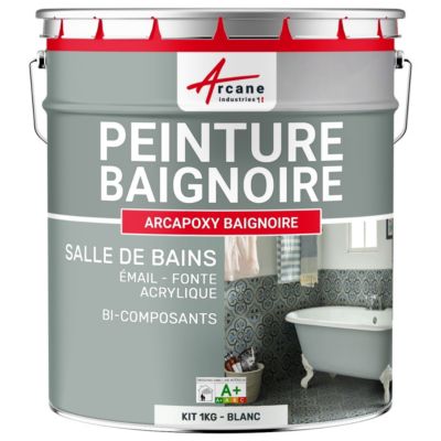 PEINTURE BAIGNOIRE LAVABO - Résine Époxy Blanc - RAL 9003 - 1 kg (jusqu'à 3 m² en 2 couches) - ARCANE INDUSTRIES