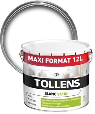 Peinture bicouche murs, plafonds et boiseries intérieure acrylique satin  blanc 10 L - Brico Dépôt