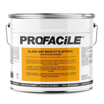 Peinture blanc mat intérieur murs et plafonds, sans odeur, 2 en 1, sous-couche intégrée PROFACILE-10-Blanc