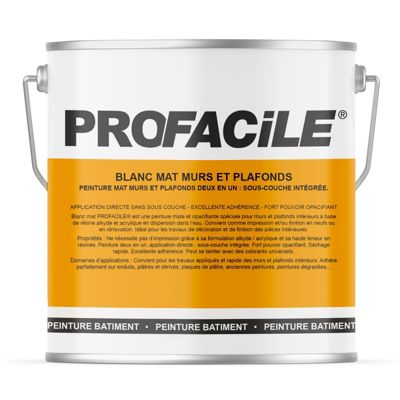 Peinture blanc mat intérieur murs et plafonds, sans odeur, 2 en 1, sous-couche intégrée PROFACILE-2.5-Blanc