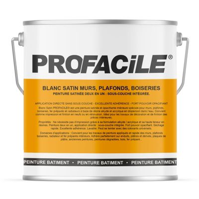 Peinture blanc satin intérieur murs, plafonds, boiseries, radiateurs, sans odeur, 2 en 1, sous-couche intégrée, PROFACILE-2.5-Blan