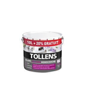 Peinture blanc velours monocouche Tollens 10L +20% gratuit