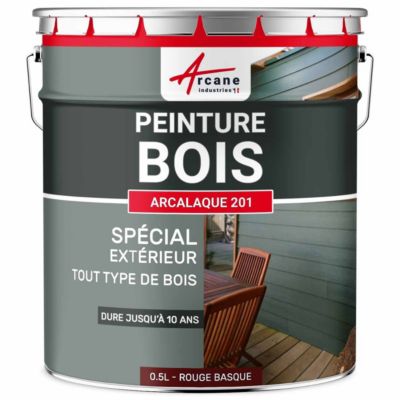 Peinture Bois Extérieur : Portails, bardage, abri : ARCALAQUE 201 Rouge basque - Proche RAL 3011 - 0.5 L - ARCANE INDUSTRIES