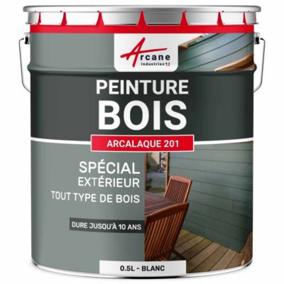 Peinture Bois Extérieur : Portails, bardage, abri, mobilier de jardin : ARCALAQUE 201 Blanc - RAL 9003 - 0.5 L - ARCANE INDUSTRIES