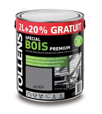 Peinture bois extérieur premium acier Tollens 2L + 20% gratuit  Castorama