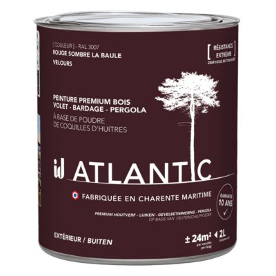 Peinture bois extérieurs - RAL 3007 Rouge sombre La baule - 2L - ATLANTIC