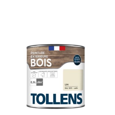 Peinture bois extérieur beige lin RAL 1013 satin Tollens 0.5 L