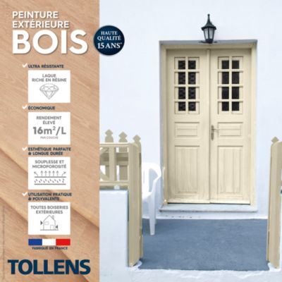Peinture bois extérieur beige lin RAL 1013 satin Tollens 2 L