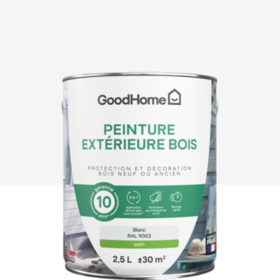 Peinture bois extérieur blanc RAL 9003 satin GoodHome 2.5 L
