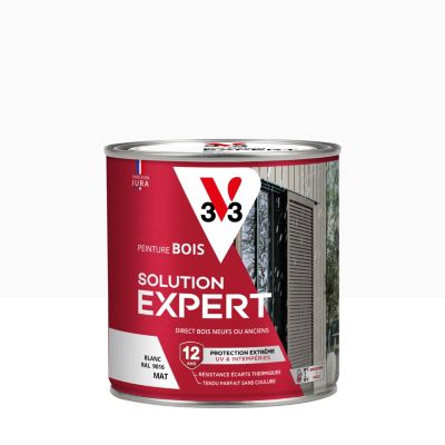 Peinture bois extérieur blanc RAL 9016 mat V33 Solution Expert 0.5 L