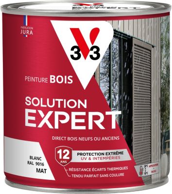 Peinture bois extérieur blanc RAL 9016 mat V33 Solution Expert 0.5 L