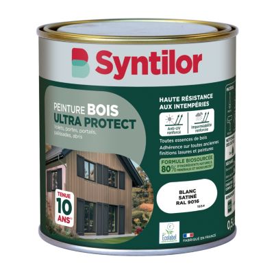 Peinture bois extérieur blanc RAL 9016 satin Syntilor Ultra Protect 0.5 L