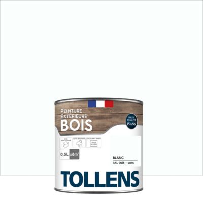 Peinture bois extérieur blanc RAL 9016 satin Tollens 0.5 L