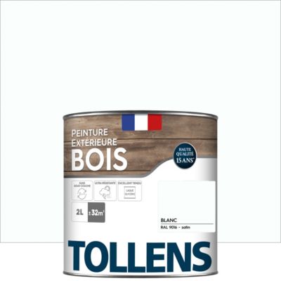 Peinture bois extérieur blanc RAL 9016 satin Tollens 2 L