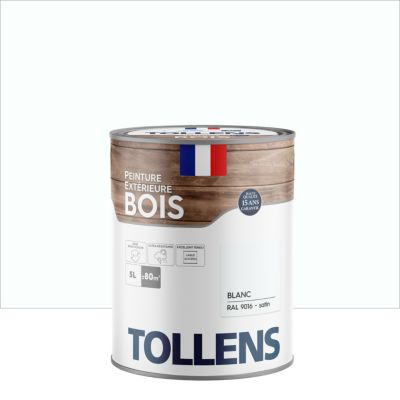 Peinture bois extérieur blanc RAL 9016 satin Tollens 5 L