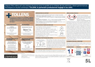 Peinture bois extérieur blanc RAL 9016 satin Tollens 5 L