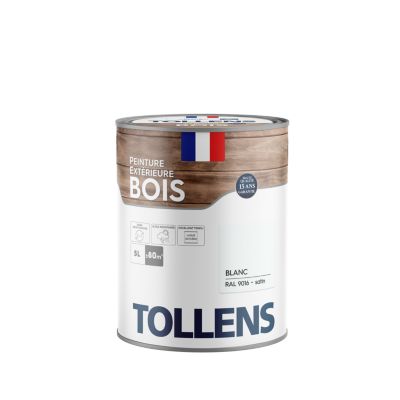 Peinture bois extérieur blanc RAL 9016 satin Tollens 5 L