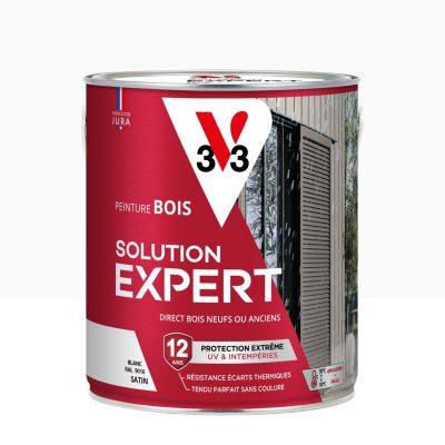 Peinture bois extérieur blanc RAL 9016 satin V33 Solution Expert 2.5 L