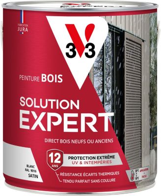 Peinture bois extérieur blanc RAL 9016 satin V33 Solution Expert 2.5 L