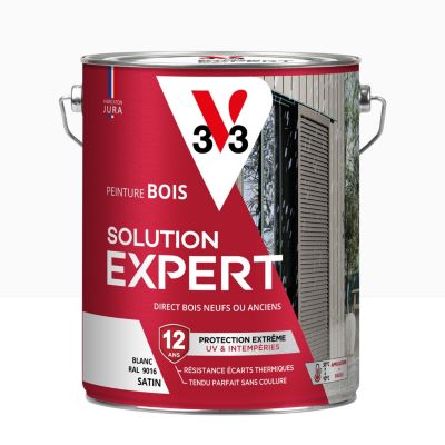 Peinture bois extérieur blanc RAL 9016 satin V33 Solution Expert 5 L