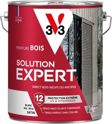 Peinture bois extérieur blanc RAL 9016 satin V33 Solution Expert 5 L