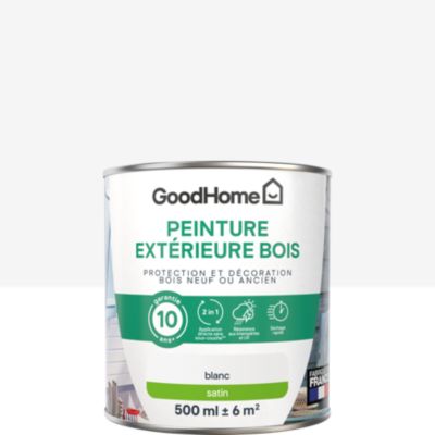 Peinture bois extérieur blanc satin GoodHome 0.5 L