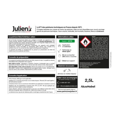 Peinture bois extérieur blanc satin Julien 2.5 L