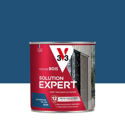 Peinture bois extérieur bleu bretagne satin V33 Solution Expert 0.5 L