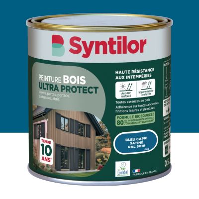 Peinture bois extérieur bleu capri RAL 5019 satin Syntilor Ultra Protect 0.5 L