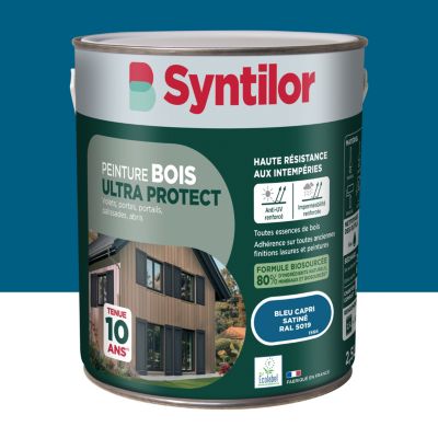 Peinture bois extérieur bleu capri RAL 5019 satin Syntilor Ultra Protect 2.5 L