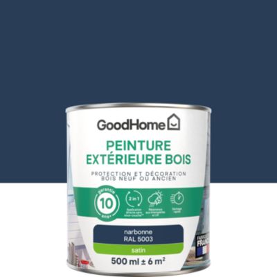 Peinture bois extérieur bleu narbonne RAL 5003 satin GoodHome 0.5 L