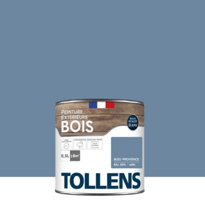 Peinture bois extérieur bleu provence RAL 5014 satin Tollens 0.5 L