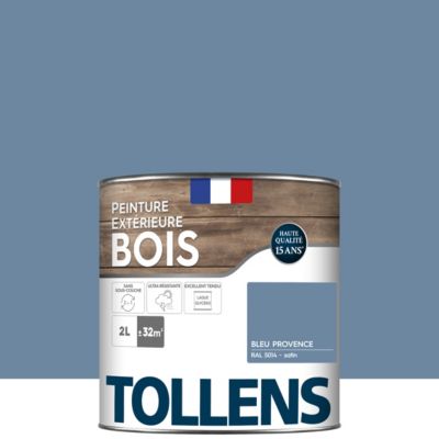 Peinture bois extérieur bleu provence RAL 5014 satin Tollens 2 L
