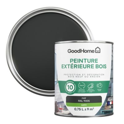Peinture bois extérieur GoodHome noir satin 0.75L