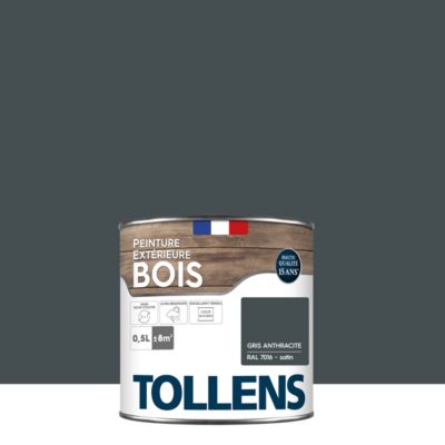 Peinture bois extérieur gris anthracite RAL 7016 satin Tollens 0.5 L