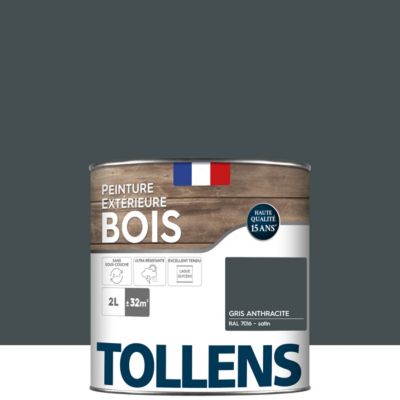 Peinture bois extérieur gris anthracite RAL 7016 satin Tollens 2 L