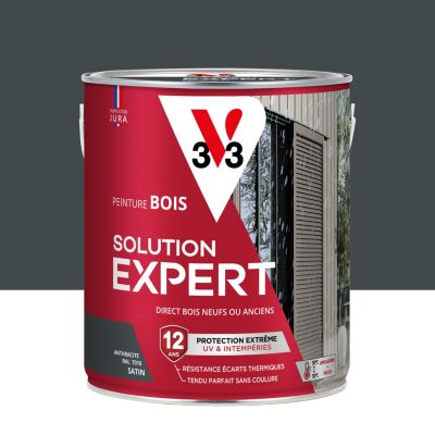 Peinture bois extérieur gris anthracite RAL 7016 satin V33 Solution Expert 2.5 L