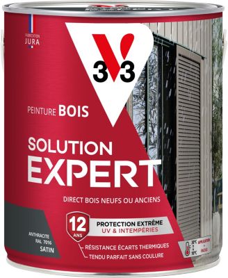 Peinture bois extérieur gris anthracite RAL 7016 satin V33 Solution Expert 2.5 L