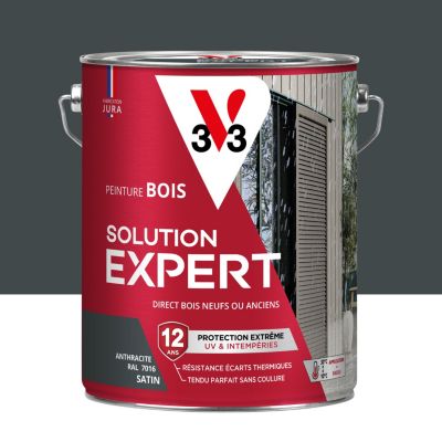 Peinture bois extérieur gris anthracite RAL 7016 satin V33 Solution Expert 5 L