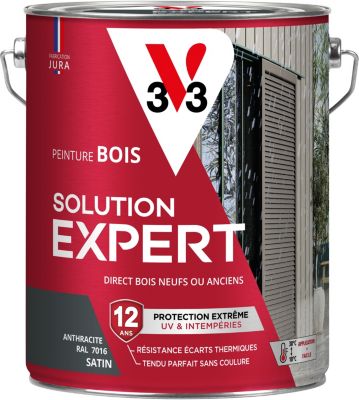 Peinture bois extérieur gris anthracite RAL 7016 satin V33 Solution Expert 5 L