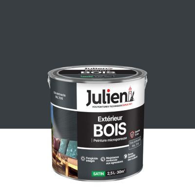 Peinture bois extérieur gris anthracite satin Julien 2.5 L