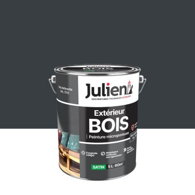 Peinture bois extérieur gris anthracite satin Julien 5 L