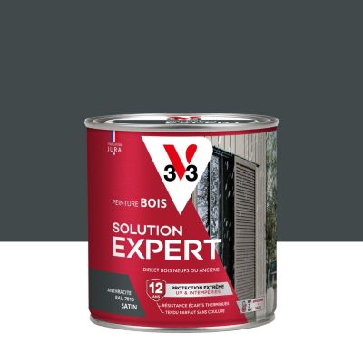 Peinture bois extérieur gris anthracite satin V33 Solution Expert 0.5 L