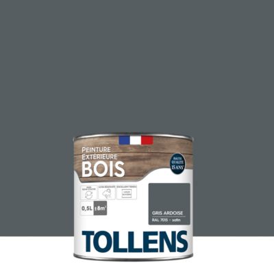 Peinture bois extérieur gris ardoise RAL 7015 satin Tollens 0.5 L