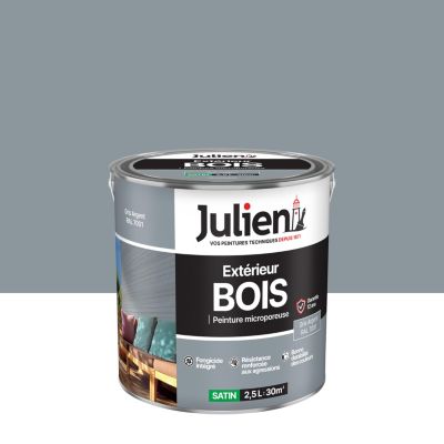 Peinture bois extérieur gris argent satin Julien 2.5 L