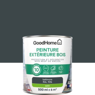 Peinture bois extérieur gris baltimore RAL 7016 satin GoodHome 0.5 L