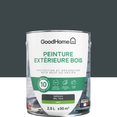 Peinture bois extérieur gris baltimore RAL 7016 satin GoodHome 2.5 L